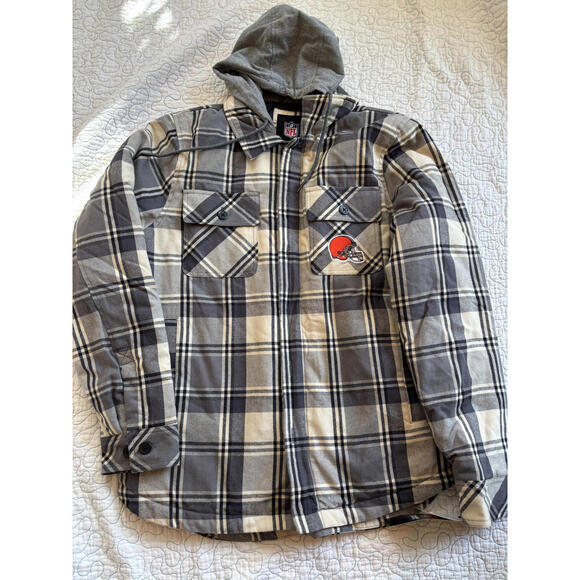 NFL‎ Cleveland Browns Hooded Plaid Shirt Jacket Size Medium